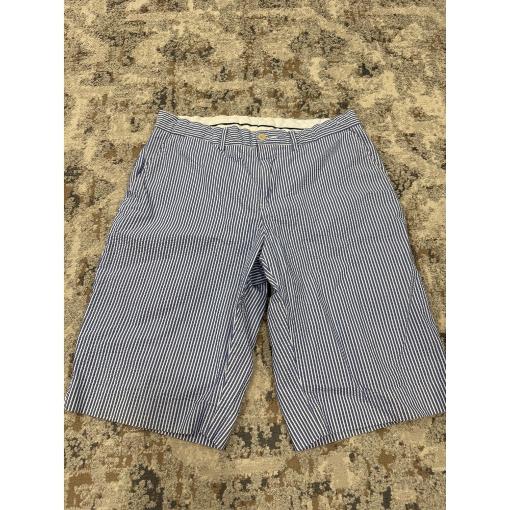 Polo Ralph Lauren Mens Blue White Seersucker Striped Chino Shorts Size 30